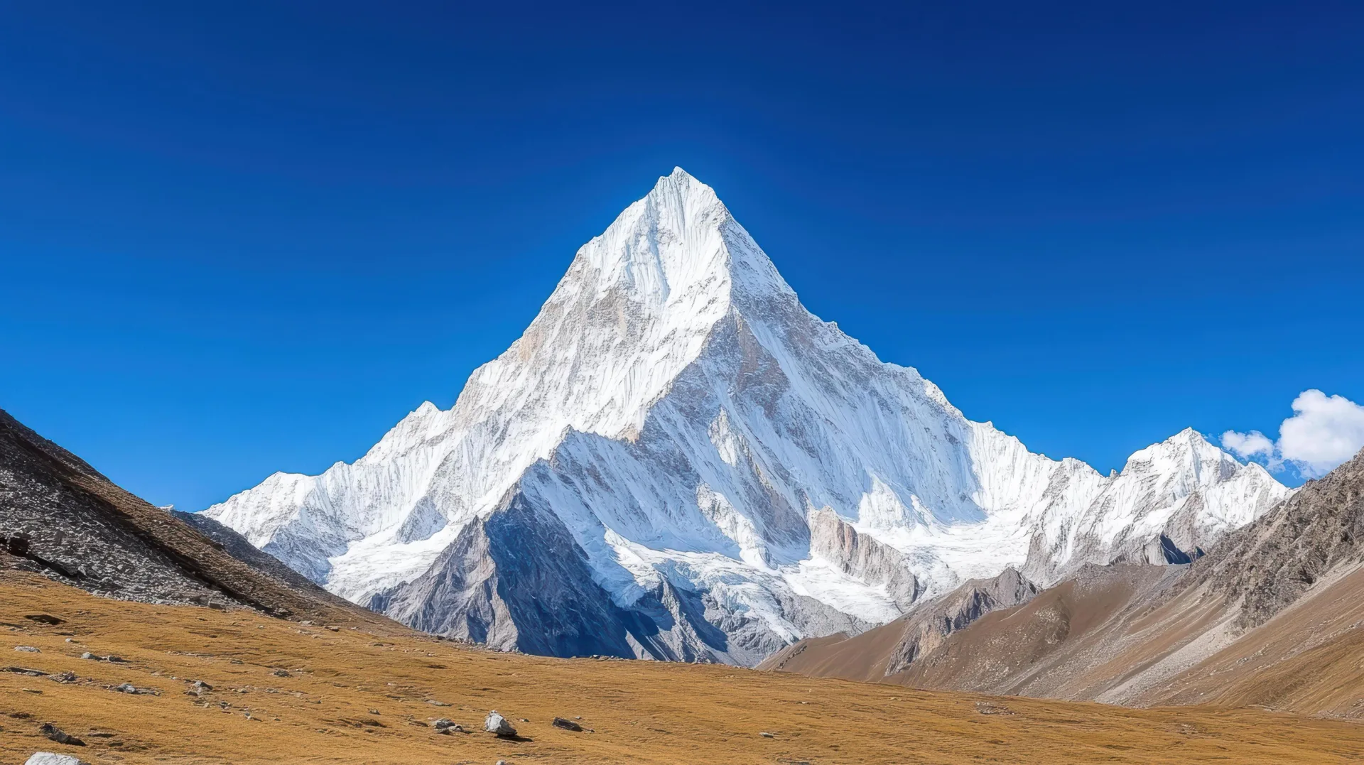 Close-up view of K2 peak from the Baltoro approach