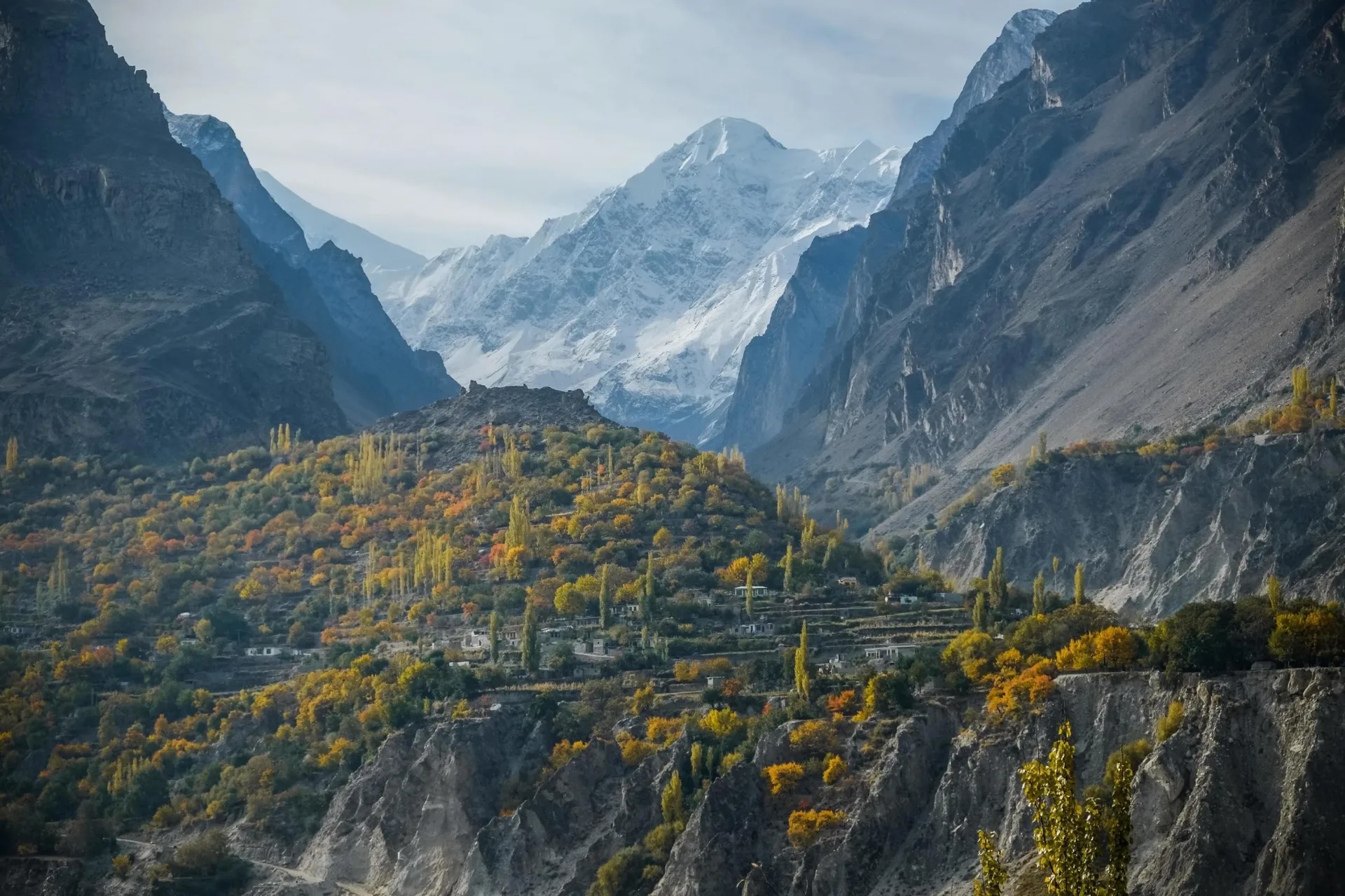 Nagar Valley autumn — Diran rises above this valley