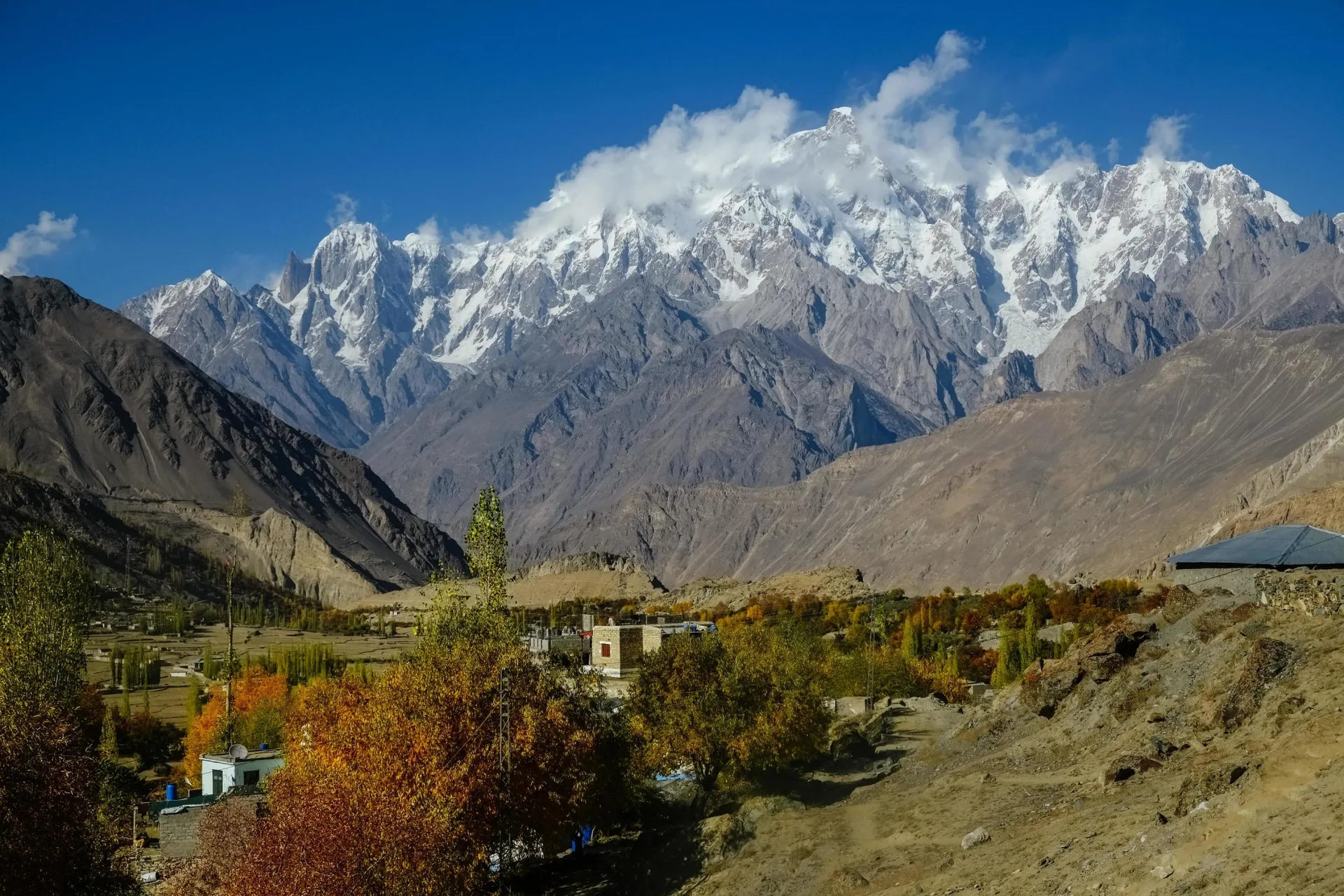 Diran Peak area with a Karakoram village below