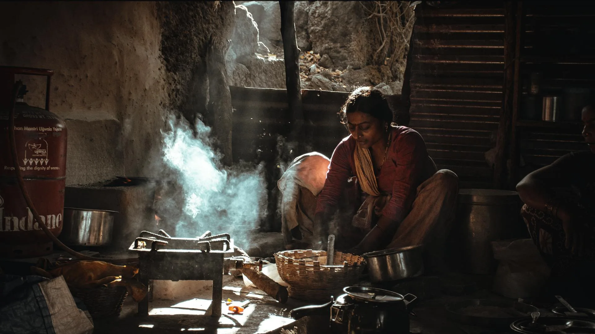 Cooking traditional hut