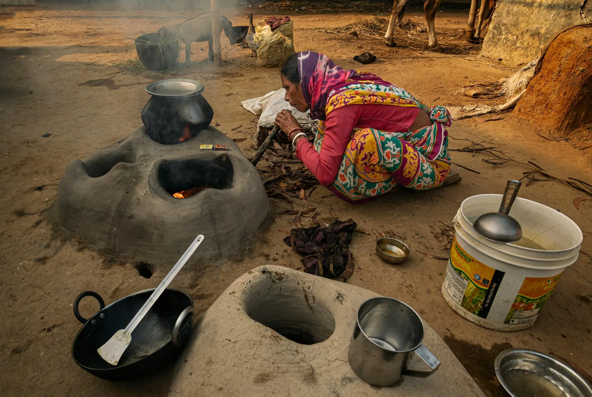 Woman cooking outdoor