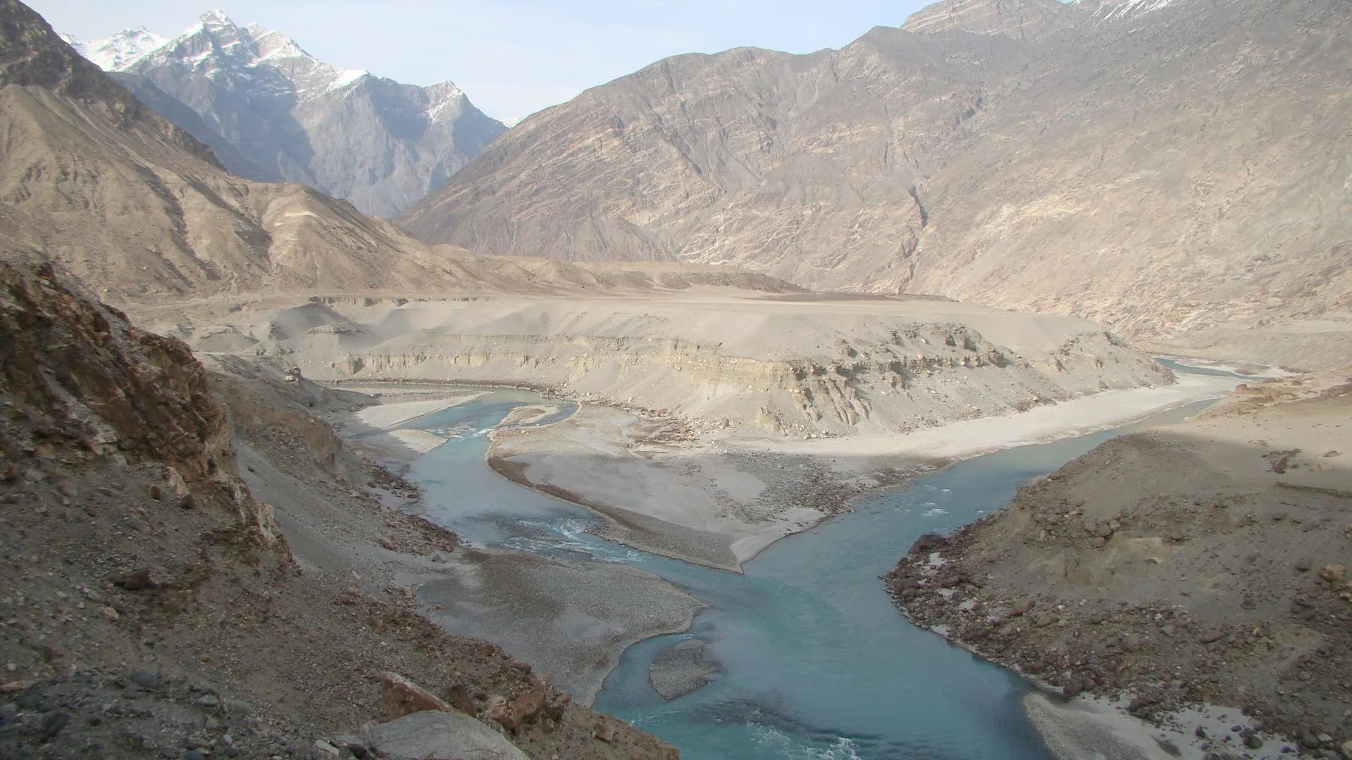 Karakoram Mountains with meandering river