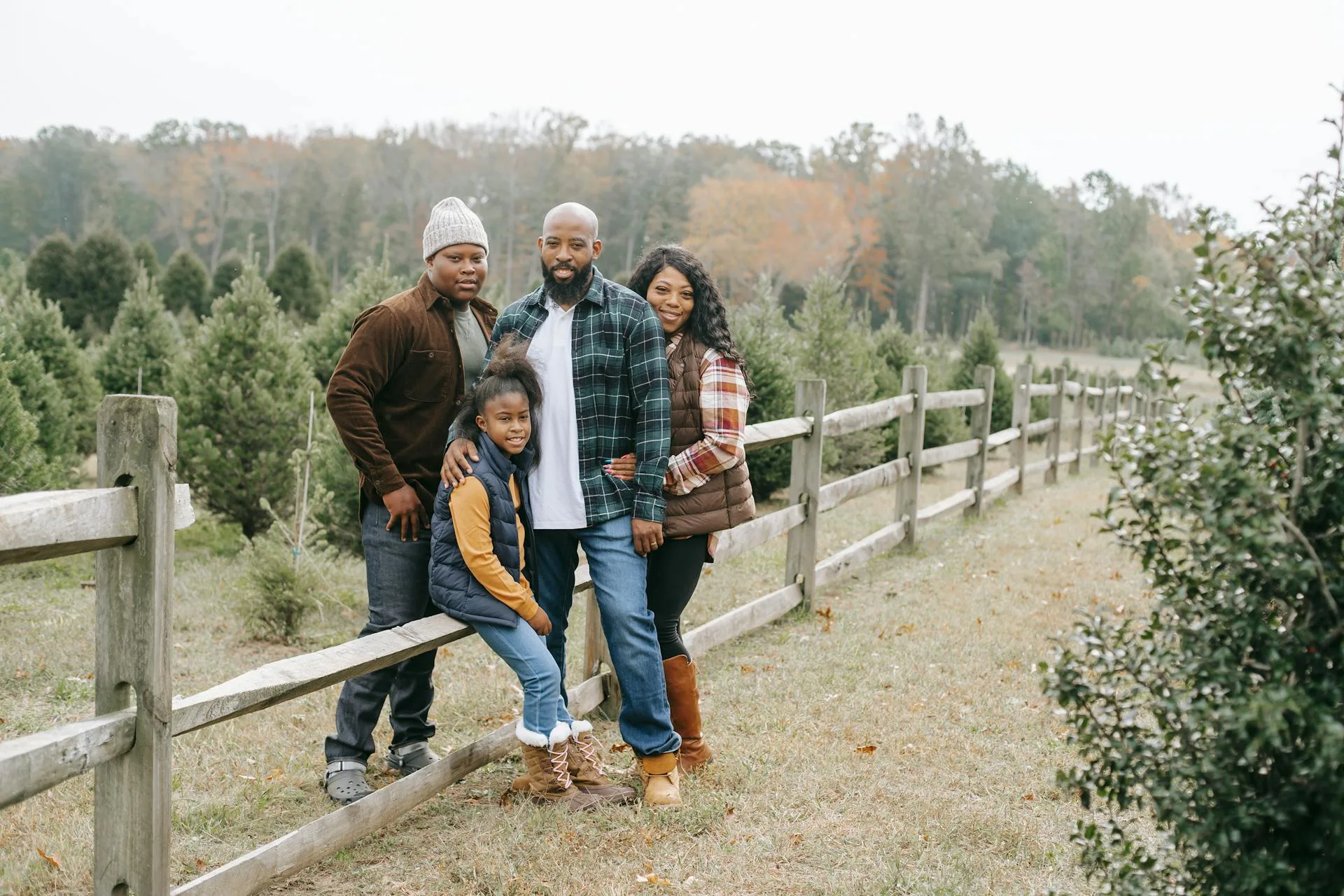 Family in scenic countryside