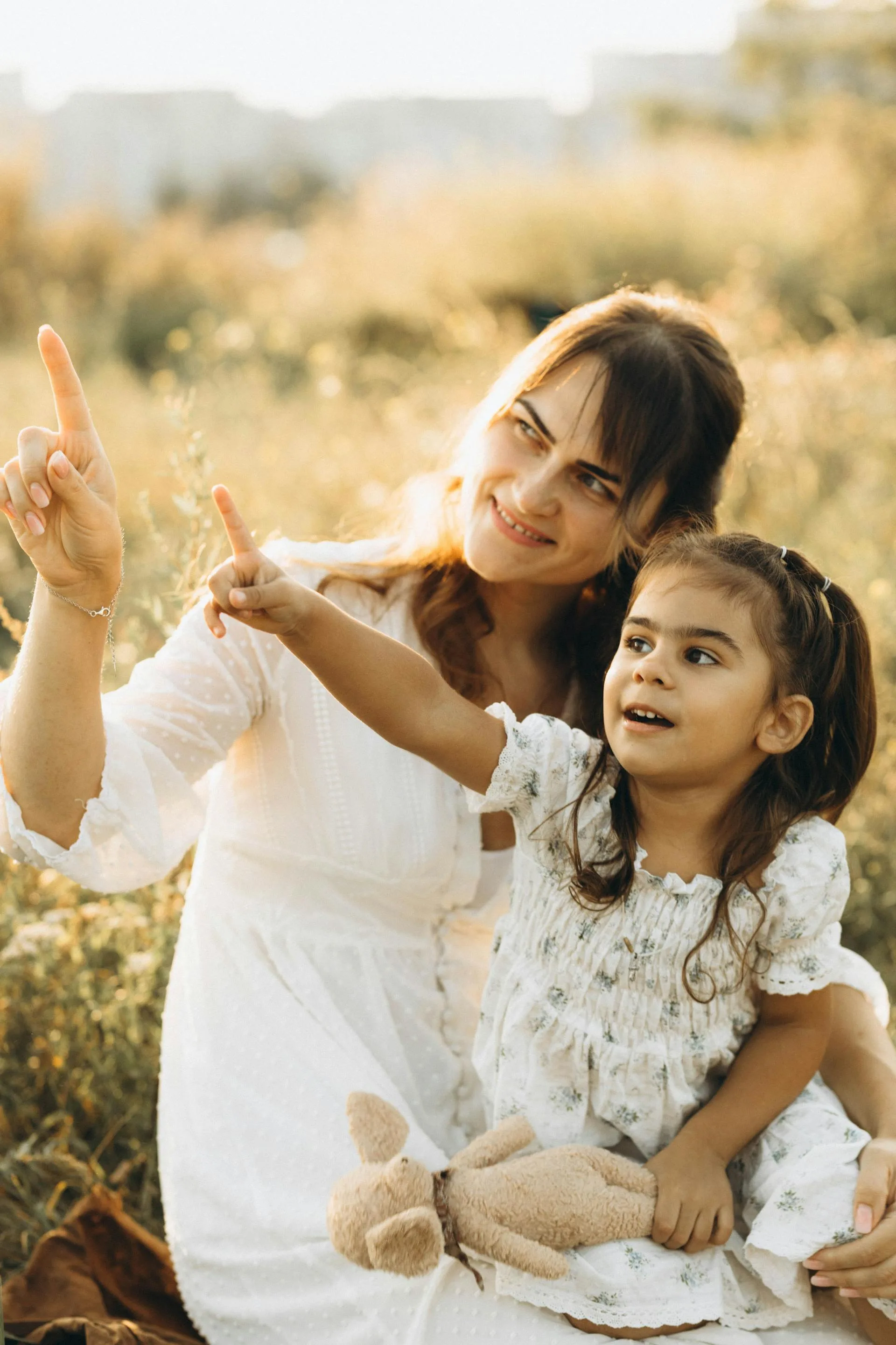 Mother and daughter bonding in nature