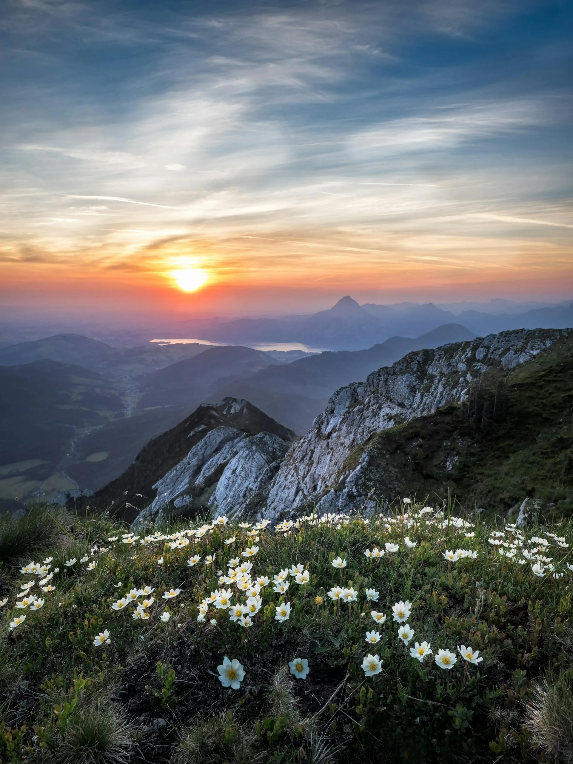 Sunrise over rocky mountain landscape