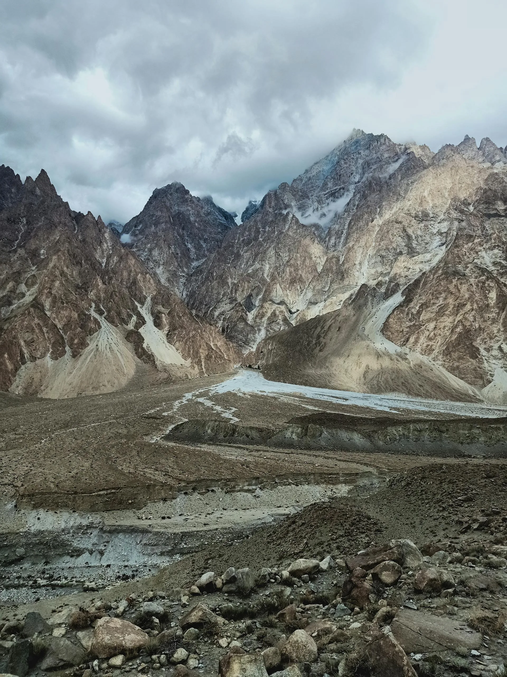 The Karakoram Highway winding through dramatic mountain scenery