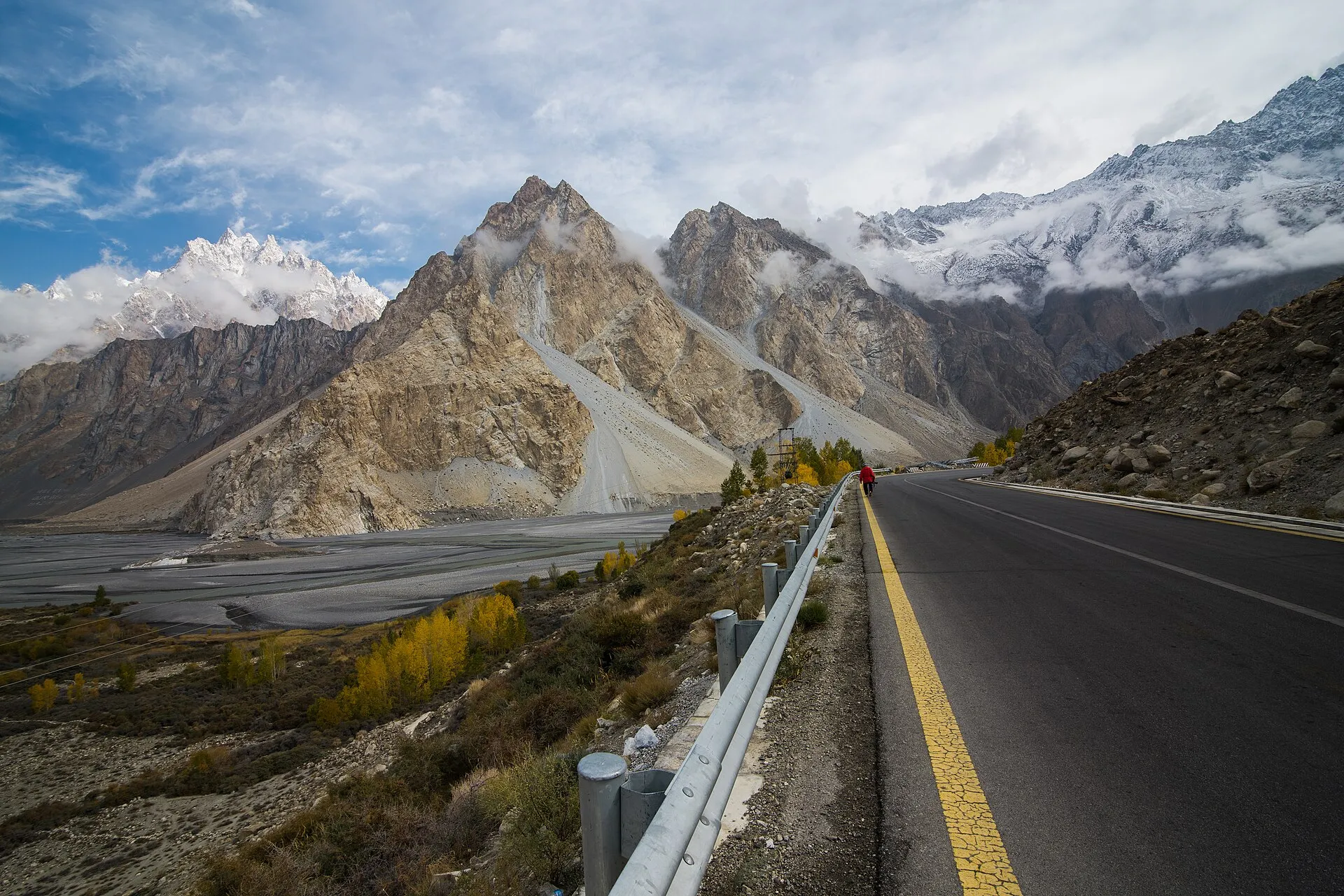 The Karakoram Highway below snow-covered peaks in Hunza