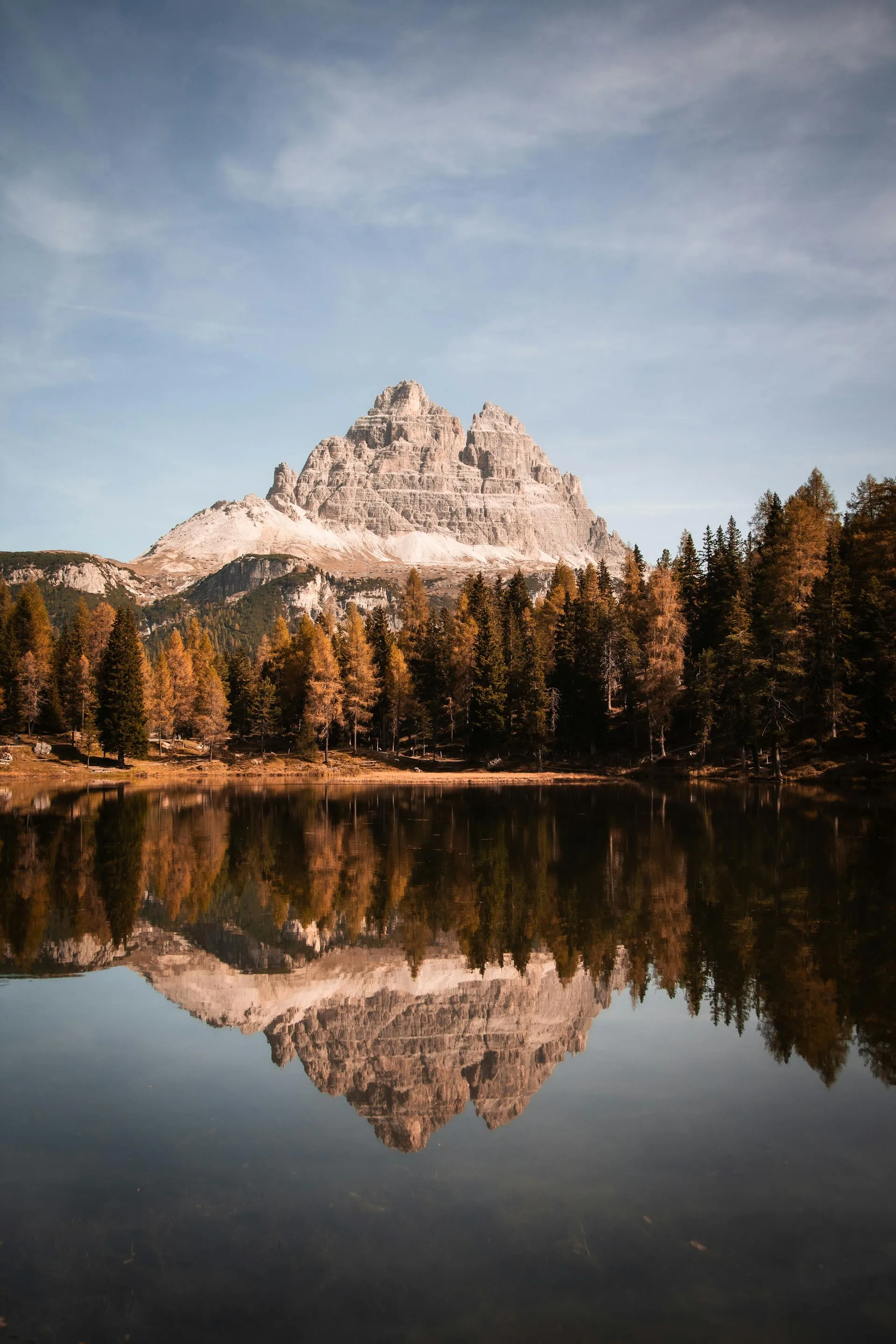 Mountain reflection in calm alpine lake
